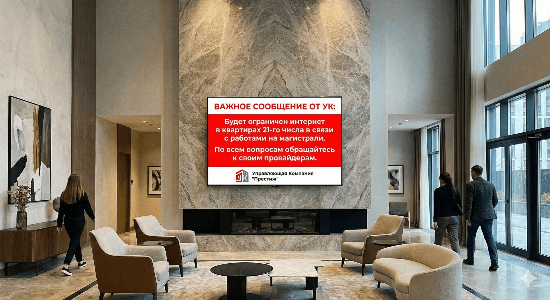 Management notice on screen